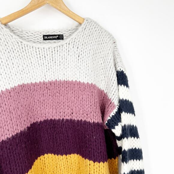 BLANK NYC Cozy Colorblock Knit Sweater Chunky Striped Oversized Pullover Small - Picture 5 of 7